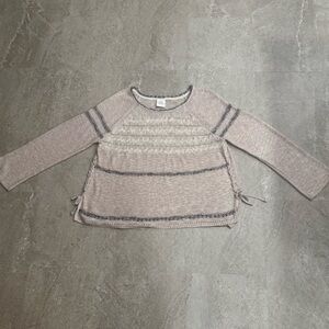 Knox Rose Boho Knit Sweater Bell Sleeve with Side Braid Detail Tan & Black Large